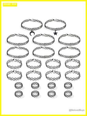 24 Pc 90s Choker Necklace Set Grunge Gothic Plastic Elastic Stretch Jewelry